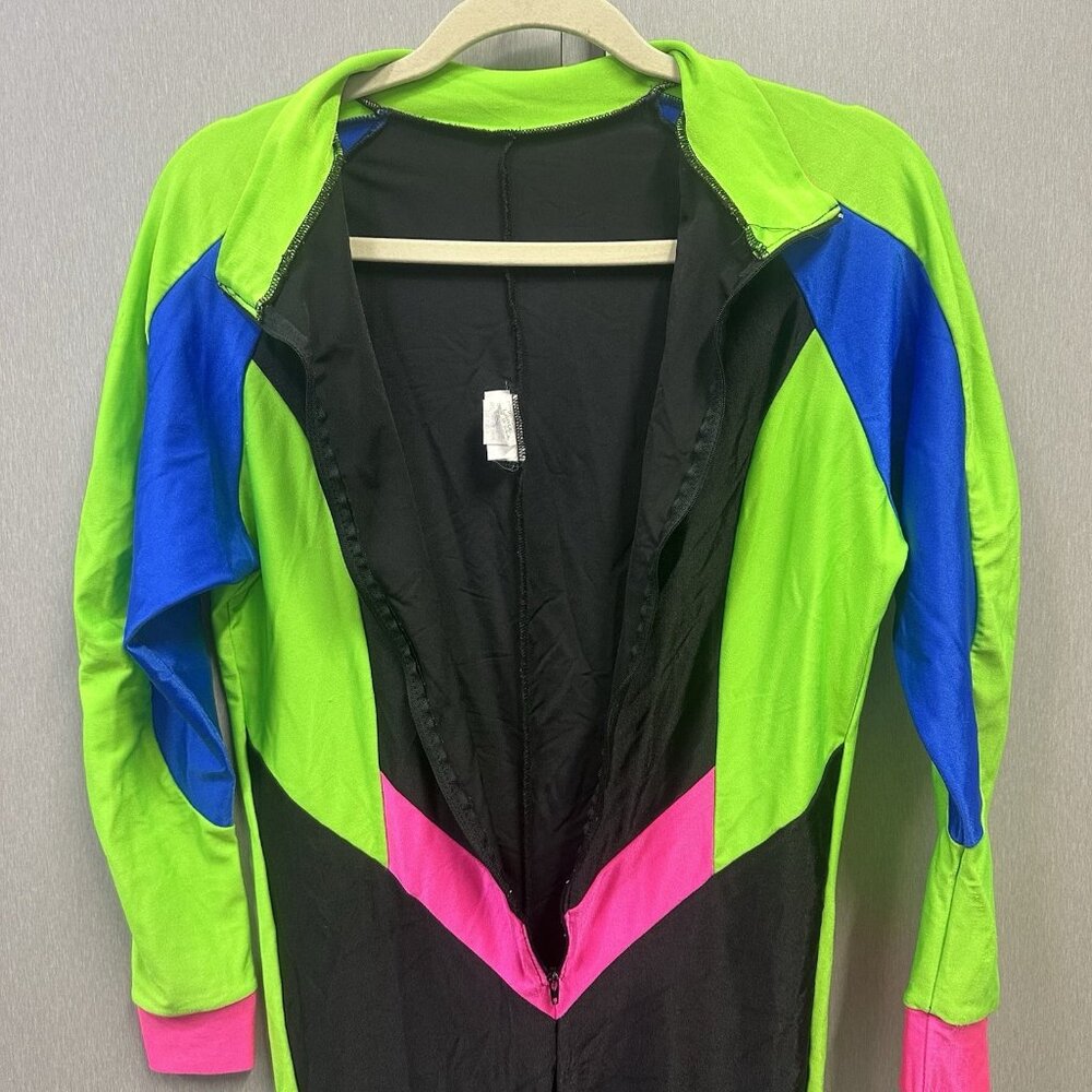 Vintage Sport Europa Large Skin Suit Neon Nylon Jumpsuit With Stirrups 80s Party - Picture 6 of 11